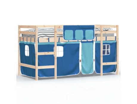 Cama alta para niños VIDAXL con cortinas madera pino azul (90x190 cm)