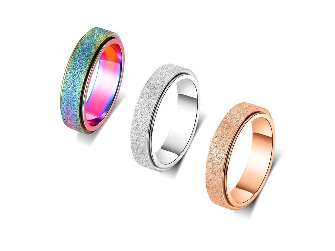Anillo Antiansiedad De Acero Inoxidable Titanium Linjou Para Mujer Hombre 3 Colores Oro Rosa Arcoíris Plata