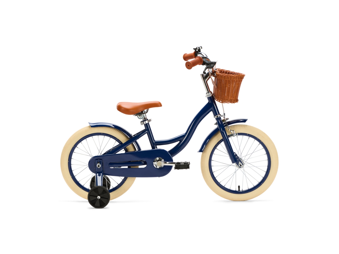 Bicicleta infantil Generation Blanco de 16 pulgadas, azul oscuro, con cesta.