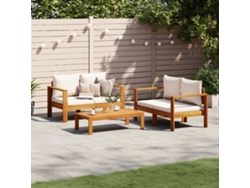 Conjunto de sofá de jardín de 3 piezas con cojines de madera maciza de acacia, Dkd Home Decor