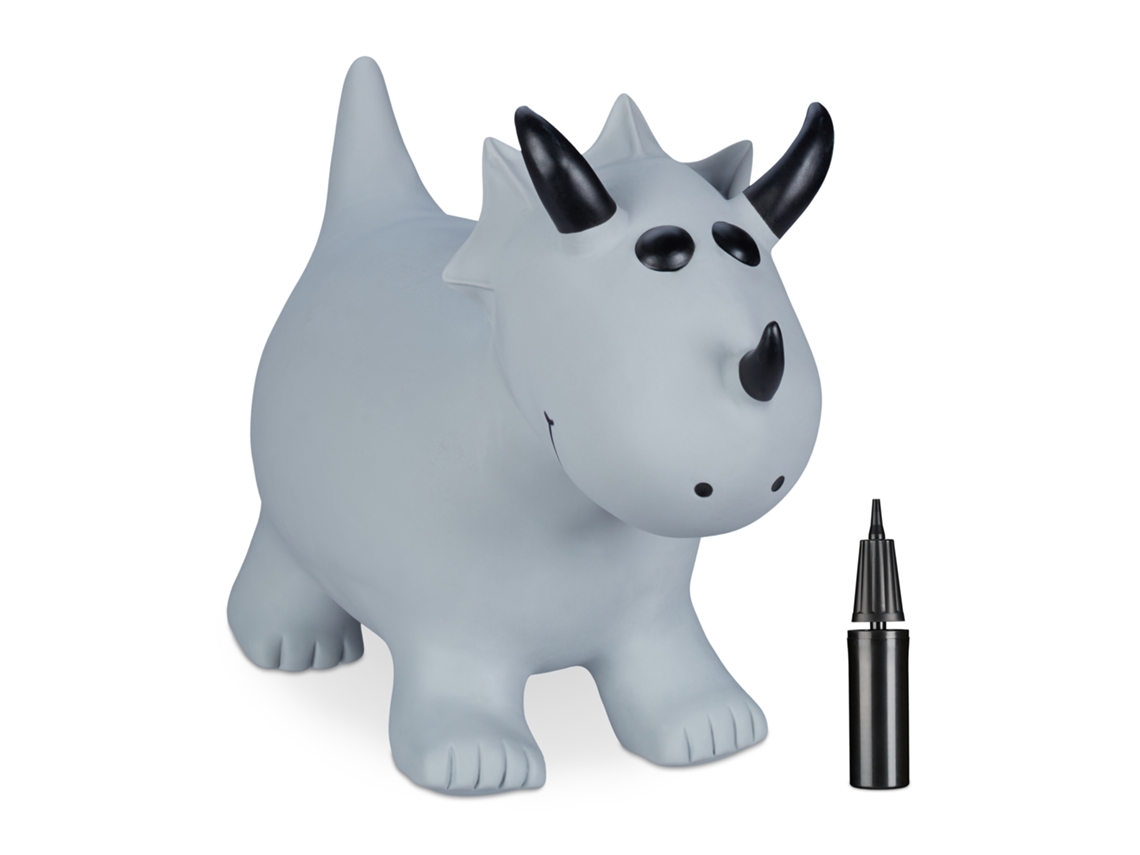 Relaxdays Dinosaurio Saltarín Hinchable, Triceratops, Juguete Saltador, Con Hinchador, Libre De Bpa, Niños Y Niñas, Gris
