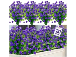 20 Flores Artificiales De Plástico Para Decoración De Jardín Y Hogar - Verde Y Morado