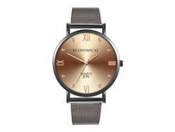 Reloj De Cuarzo Informal Y Elegante, Estilo Sencillo, Con Correa De Malla Marrón Y Negra.