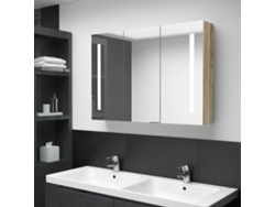 Armario de baño con espejo e iluminación LED, 89x14x62 cm, roble.