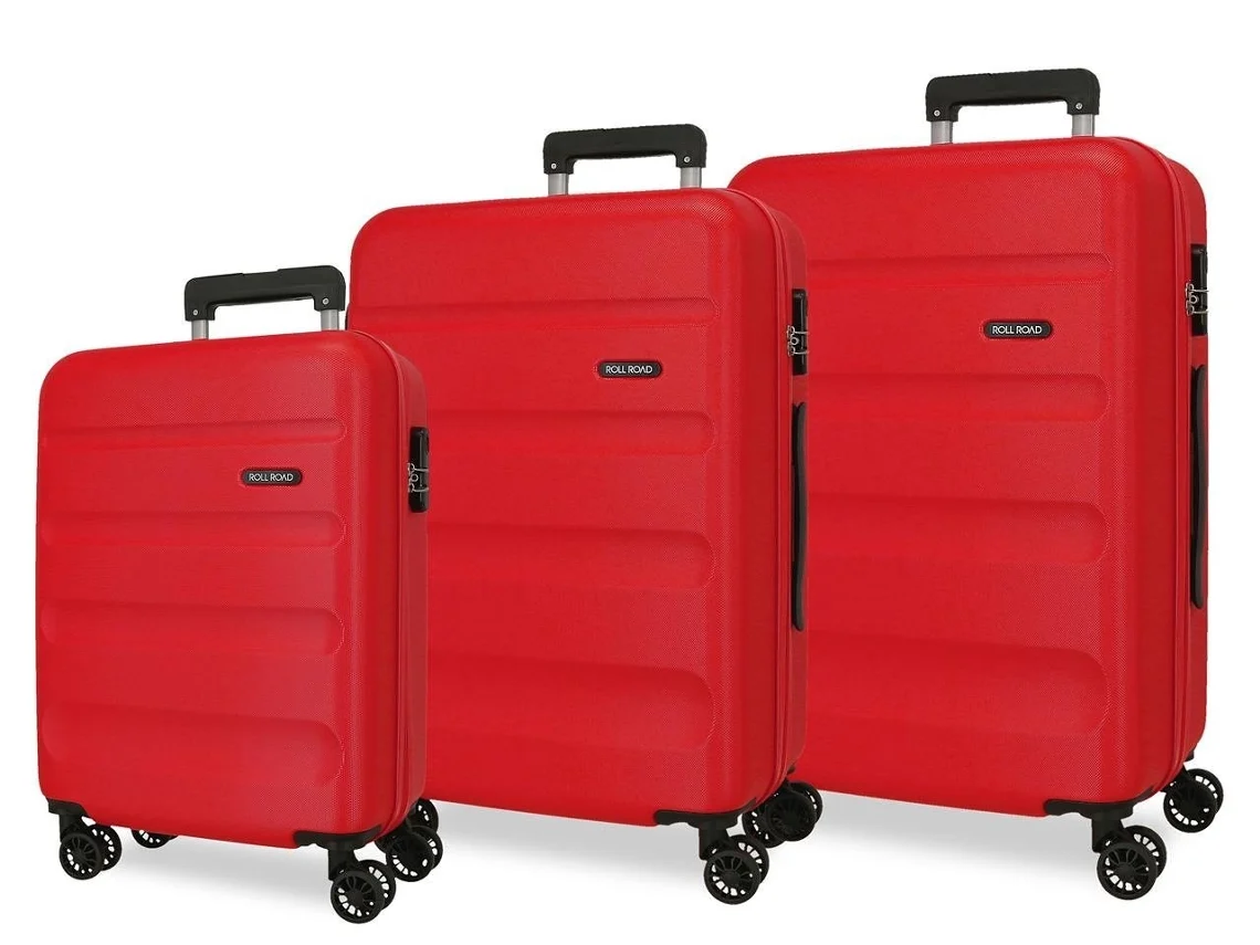 Set de 3 Maletas de Viaje ROLL ROAD Flex Rojas (55/65/75cm - 35/56/91L)