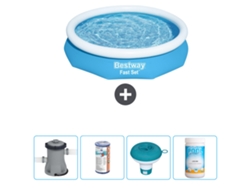Piscina hinchable redonda Fast Set BESTWAY - 305 x 66 cm - Azul - Bomba incluida Filtrar - flotador de cloro - Cloro