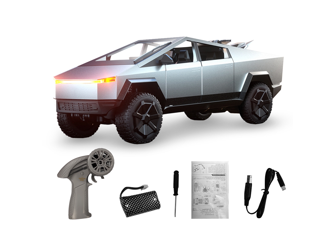 Camión De Juguete Cyber Con Control Remoto De 2.4 Ghz, Con Motocicleta Y Luces Led, Modelo De Camioneta Para Niños, Color Plateado, Incluye 1 Batería.