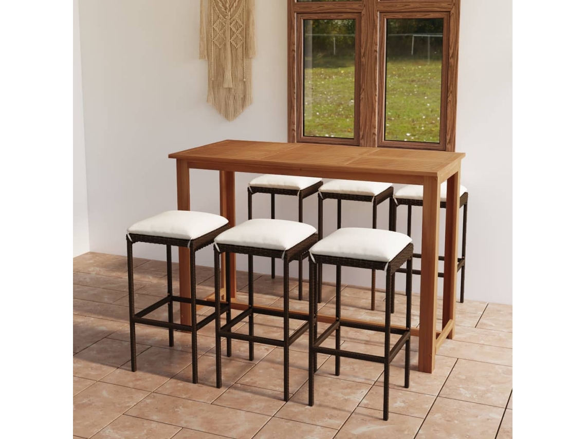 Juego de bar de jardín con cojines marrones, Dkd Home Decor