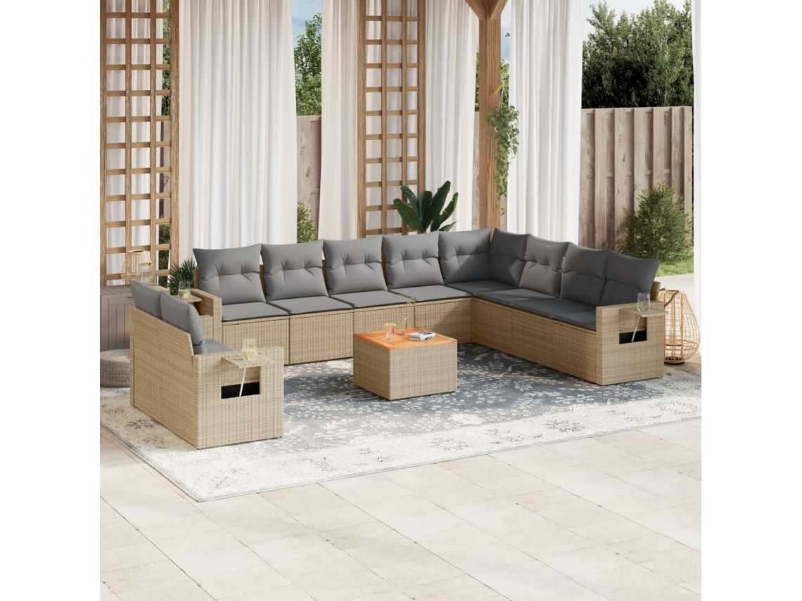 Conjunto de sofá de jardín de 11 piezas con cojines en mimbre beige mixto de DKD Home Decor