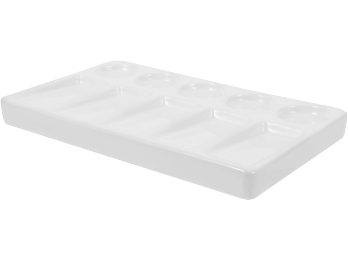 Paleta De Pintura Rectangular Blanca, De Plástico Impermeable Con Compartimentos Para Acuarelas.