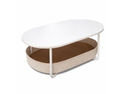 Mesa De Centro Relaxdays, Cesto Em Tecido Oval, Mesa Auxiliar Com Arrumação, 55x100x45 Cm, Mdf E Ferro, Branco-bege