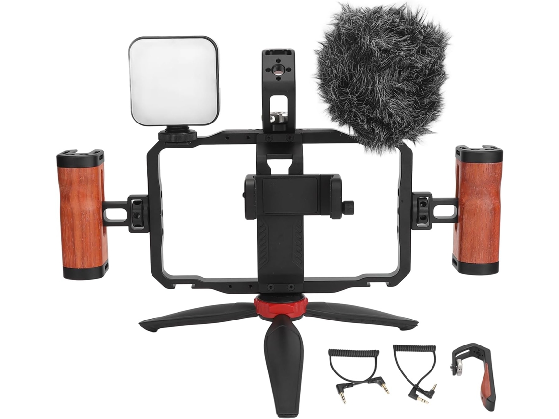 Soporte Para Smartphone Con Doble Empuñadura Para Grabación De Vídeo, Videoblogs Y Filmación. Funda Estabilizadora Para Teléfono Con Micrófono.