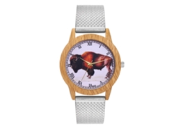 Reloj De Pulsera De Cuarzo Con Correa De Malla Y Patrón Animal Unisex (plata)