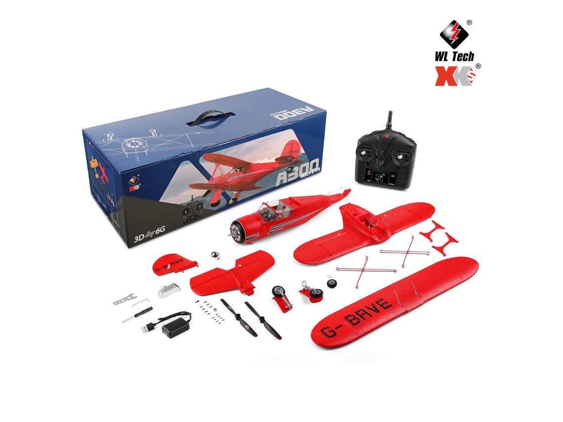 Avión RC A300 de cuatro direcciones, planeador de doble ala, motor sin escobillas, modelo de avión no tripulado, rojo. Aeuzwr