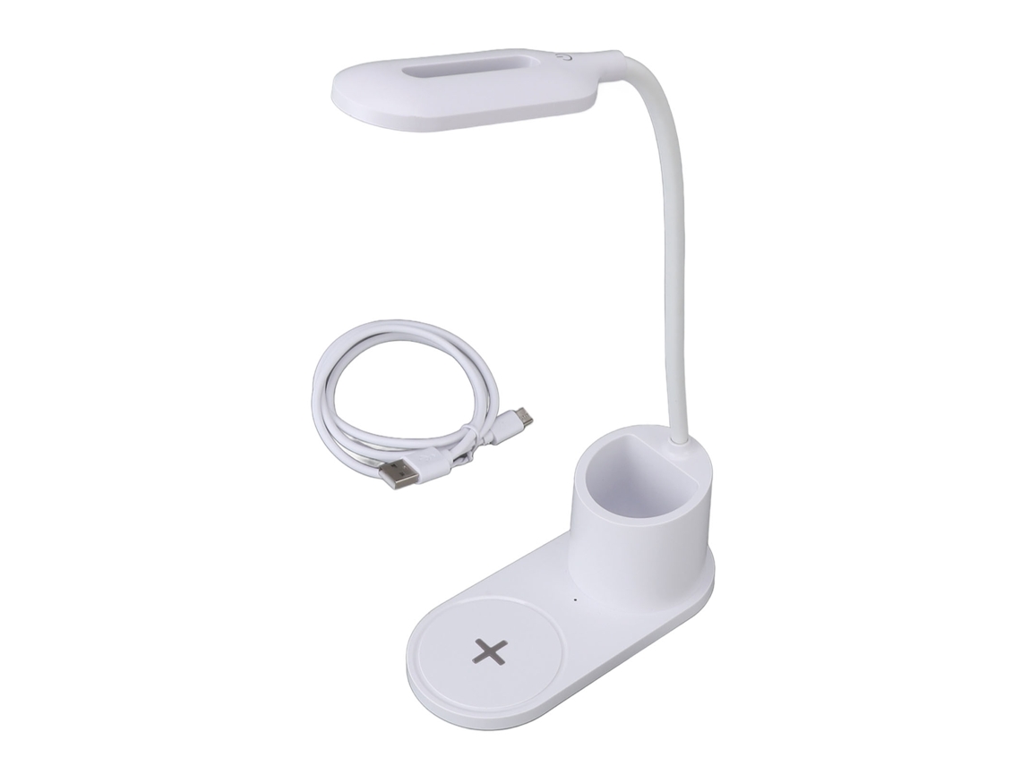 Lâmpada De Mesa Led Com Carregador Sem Fio E Porta-canetas Controle Por Toque Braço Flexível Branca