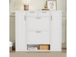 Zapatero Moderno 120x24x107 cm 2 Puertas y 2 Cajones 2 Puertas Basculantes Estilo Blanco