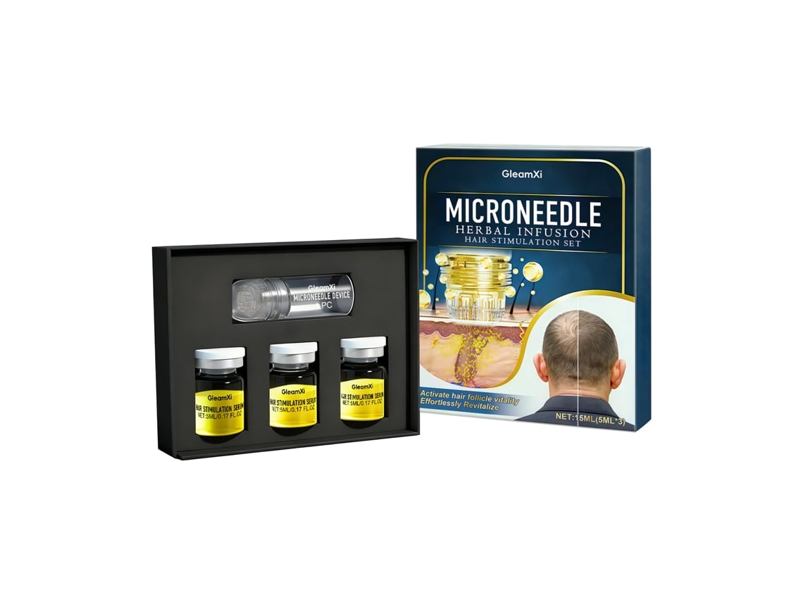 Kit para el crecimiento del cabello con microagujas herbales y esencia.