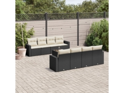 Conjunto de sofá de jardín de 9 piezas con cojines en negro DKD Home Decor