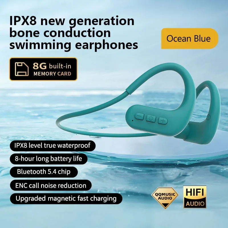 Auriculares Bluetooth con conducción ósea, compatibles con MP3 y modo MDUG (azul)