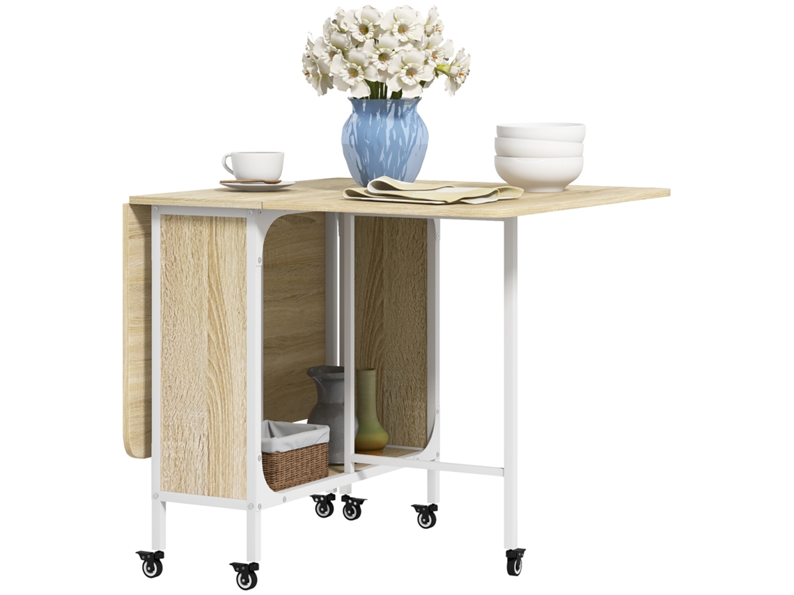 Mesa De Comedor Plegable Con Capacidad Para Hasta 6 Personas, Con Estantes, Dimensiones 130x80x74 Cm, Color Madera.