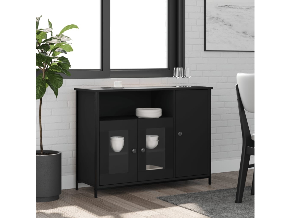 Aparador De Madera De Ingeniería Negro 100x35x75 Cm