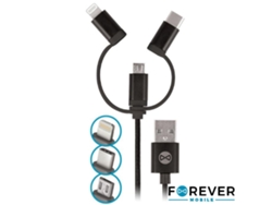 Cable Usb-A FOREVER 2,0 Macho / Micro Usb-B Usb-C y Apple 8P 1M (Negro)