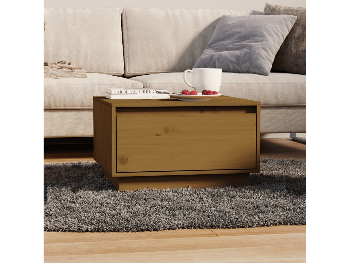 Mesa de Centro de Apoyo 55X56X32 Cm Pino Macizo Marrón Miel