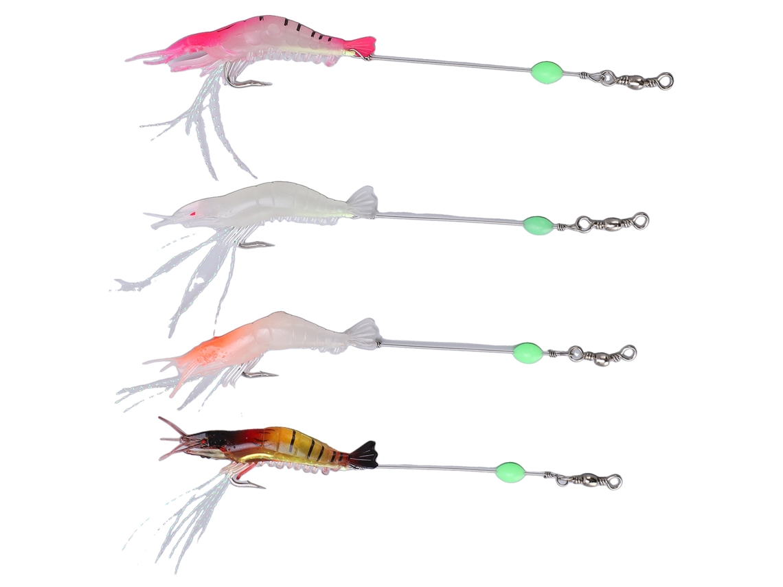 4 Señuelos Artificiales De Camarón De Pvc Suave Y Luminoso Con Anzuelos Para Pesca En Agua Dulce Y Salada.