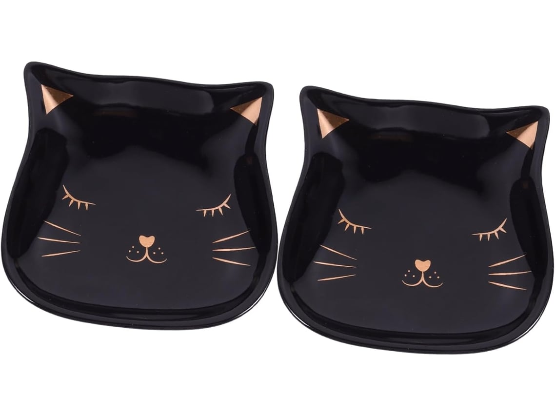 Conjunto de 2 bandejas de cerâmica Villcase com design Gato Preto para joias e alimentos, bandejas para organizar Aneis E