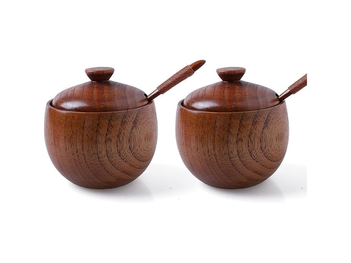Juego De 2 Piezas: Salero De Madera Con Tapa Y Cuchara Para Especias De Cocina.