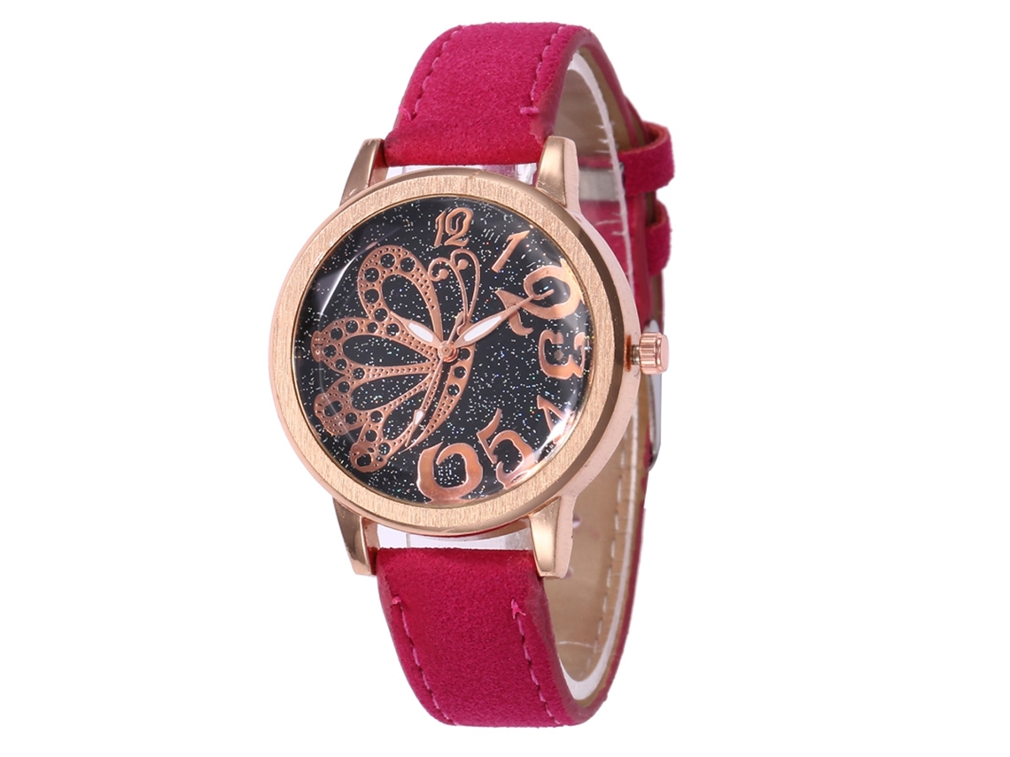 Reloj De Pulsera Unisex De Moda Con Correa De Cuero Y Movimiento De Cuarzo (rojo Rosado)