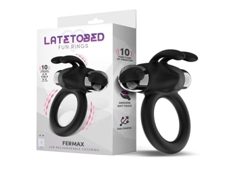 Anillo Vibrador con Conejito USB Silicona Negro