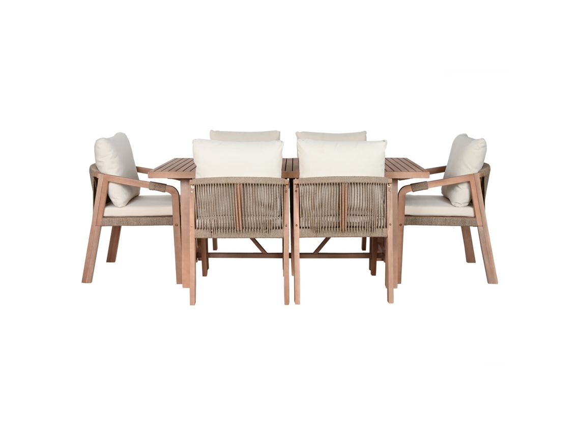 Set 7 Mesa Comedor Acacia 6 Sillas Y Coj 170x90x75cm