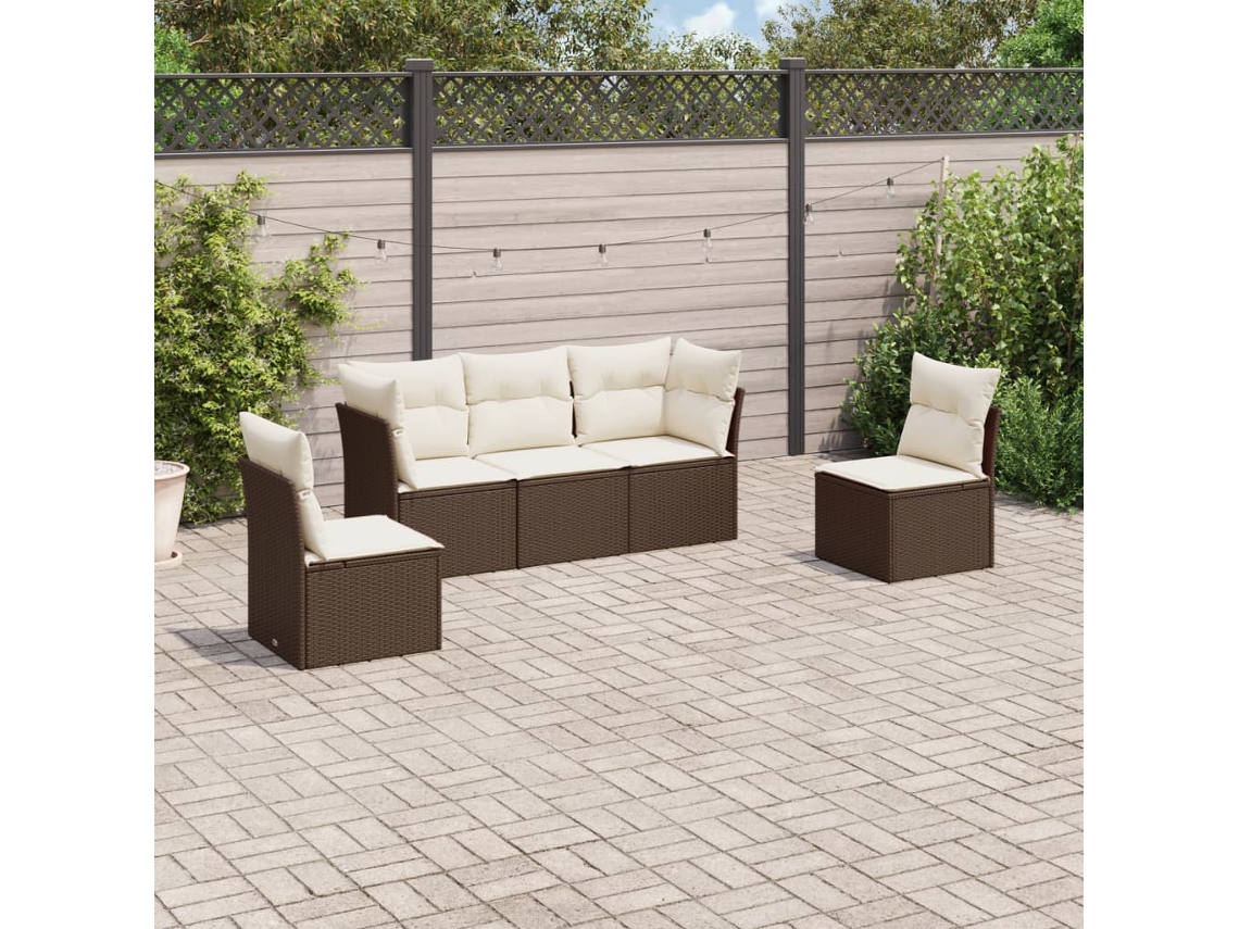 Conjunto de sofás de jardín con cojines de mimbre marrón, Dkd Home Decor