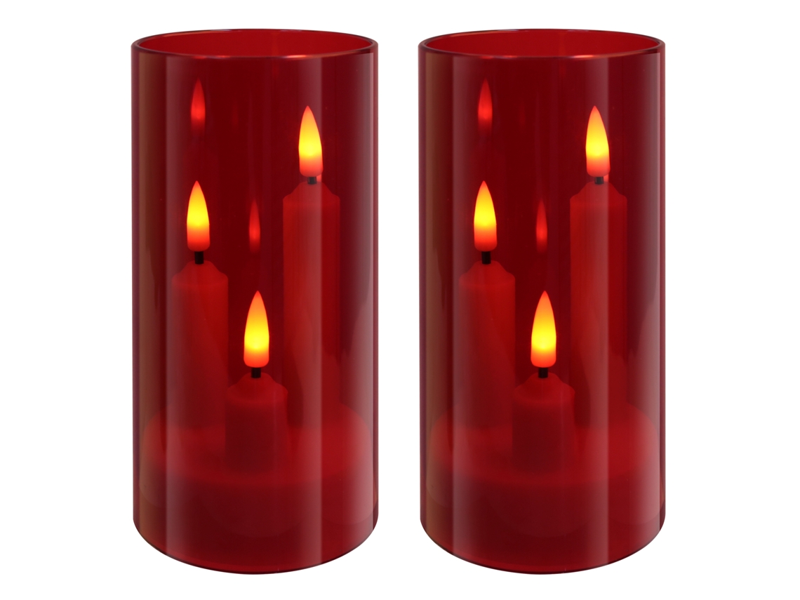 (2 Rojo) Velas LED 3 en 1 con efecto de llama parpadeante, luz electrónica, adecuadas para la decoración del hogar.