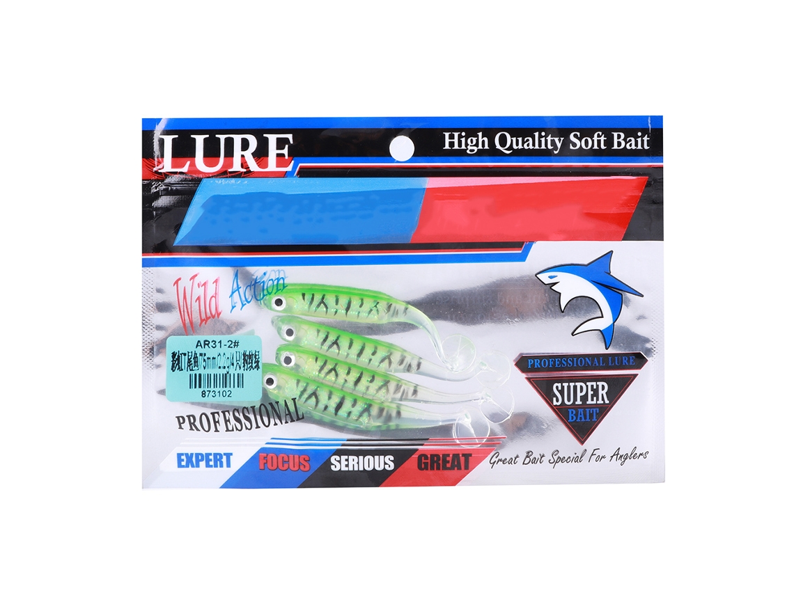 Cebo Artificial Biónico De Cola De Paleta Lure Soft Bait Tpr Bicolor 70mm/2g, 4 Piezas Ar3