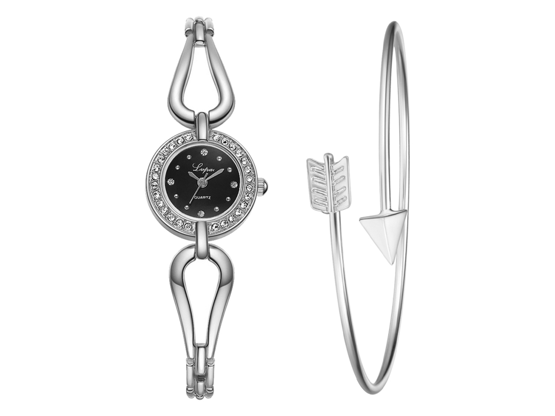 Reloj De Pulsera De Cuarzo Informal Para Mujer Con Brazalete De Diamantes De Imitación, Esfera Redonda, Oro Rosa, Negro.