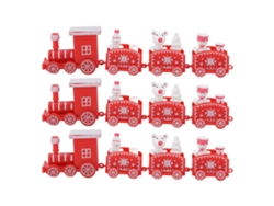 3 Juegos De Pequeños Adornos Navideños Rojos Con Forma De Tren. Mini Set De Decoración. Accesorios Navideños Festivos.