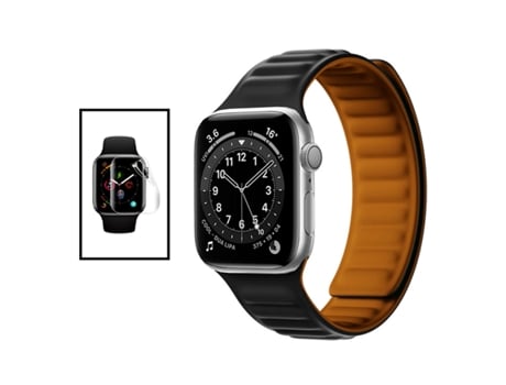 Kit de correa magnética SmoothSilicone Película de hidrogel para Apple Watch Series 9 - 45 mm - Negro