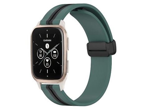 Correa Para Garmin Forerunner SQ2 Music 20 Mm Cierre Magnético Plegable Correa De Reloj De Silicona Verde Oliva - Negro VENISYMLIS
