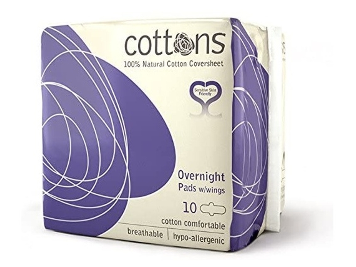 Compresa Overnight Noche C/Alas 100% Algodón 10 Unidades COTTONS ORGANIC