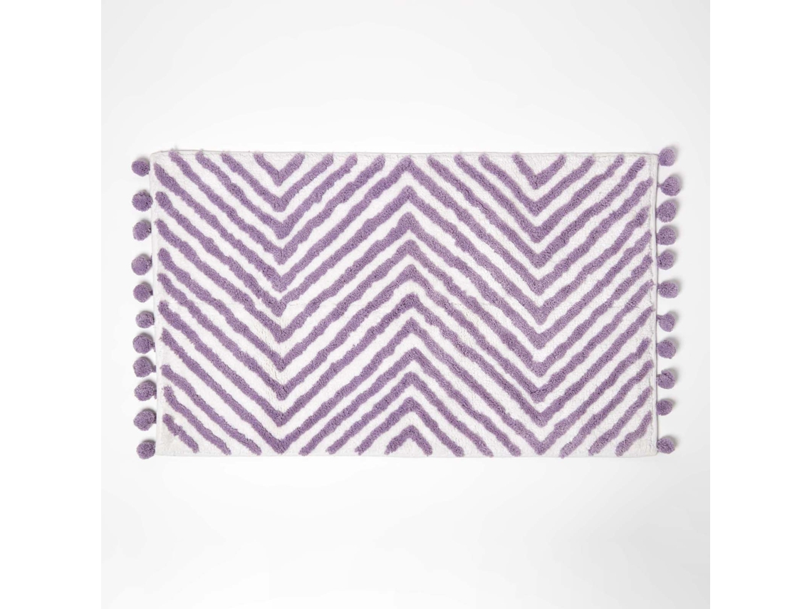 Homescapes Lilac Cotton Bath Mat Tufted Zig Zag With Pom Pom Edges 50 X 80 Cm