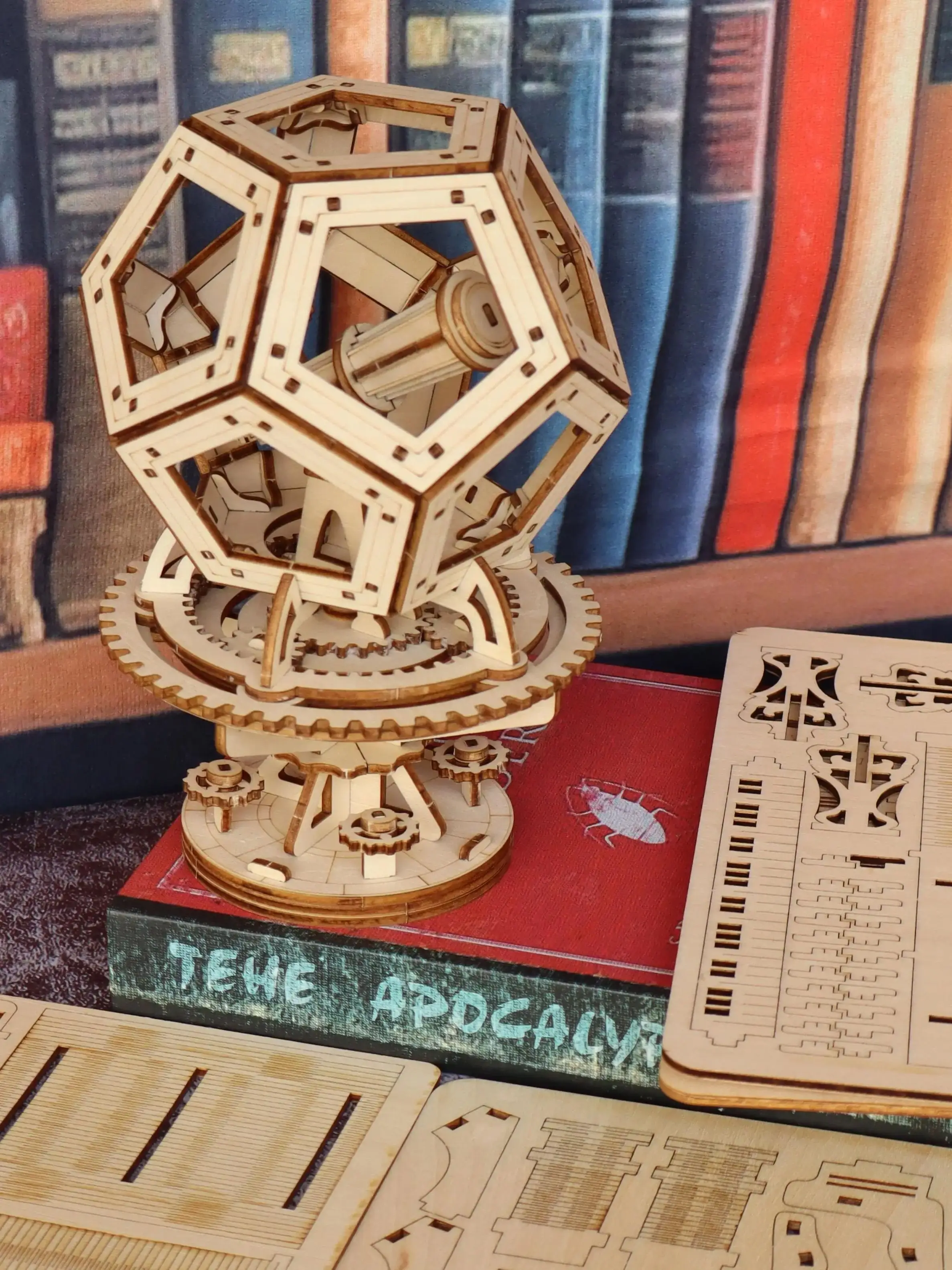 Kit De Modelo De Telescopio De Observatorio De Madera En 3d, Modelo De Transmisión Mecánica Giratoria.