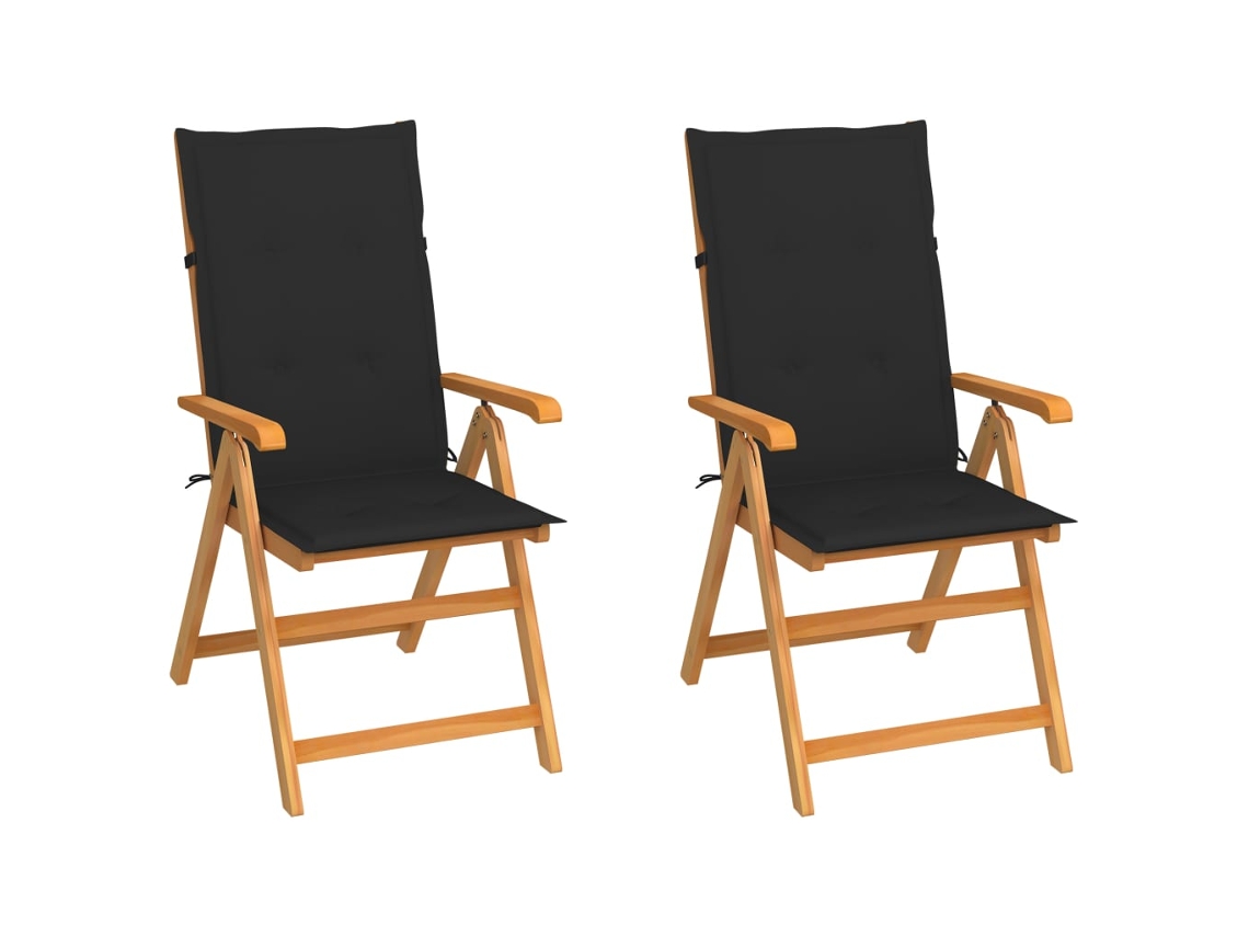 Sillas de jardín DKD Home Decor de 2 piezas con cojines negros, teca maciza