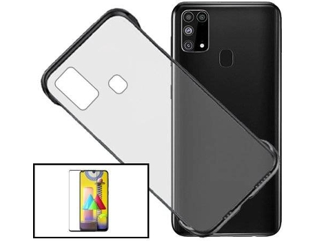 Carcasa + Protector Samsung Galaxy M31 PHONECARE Invisible Bumper Transparente, Negro