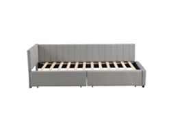 Sofá Cama Tapizado En Terciopelo De 90 X 200 Cm, Con 2 Cajones Grandes Y Somier De Láminas, Color Gris.