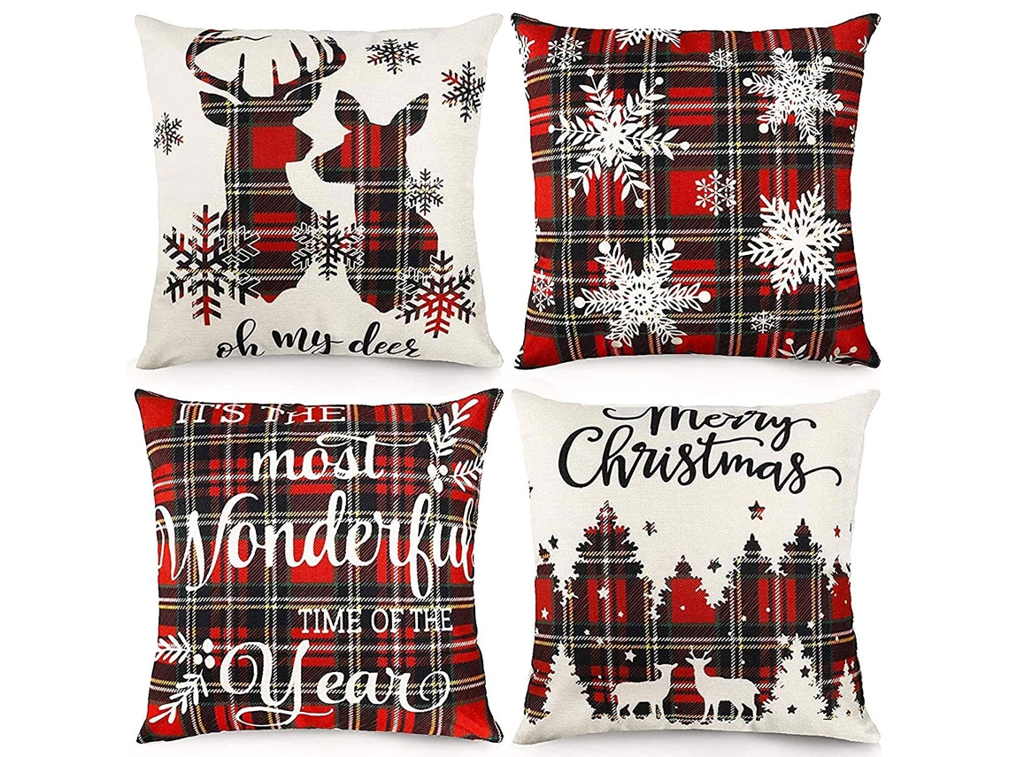 Juego De 4 Fundas De Almohada Navideñas Con Motivos De Copos De Nieve