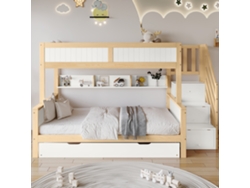 Litera 90x200 cm + Cama supletoria 120x200 cm + Estantes, Armario, Madera, Estilo Blanco y Natural
