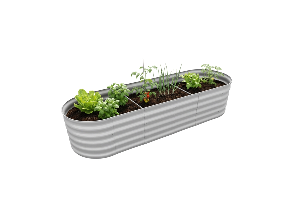 Relaxdays Huerto Elevado, Metal Galvanizado, Flores, Plantas Y Verduras, 45 X 240 X 60 Cm, Ovalado, Gris Claro