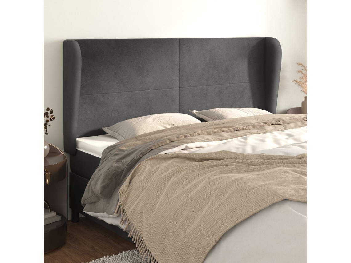 Cabecero Con Orejas De Terciopelo Gris Oscuro 163x23x118/128 Cm